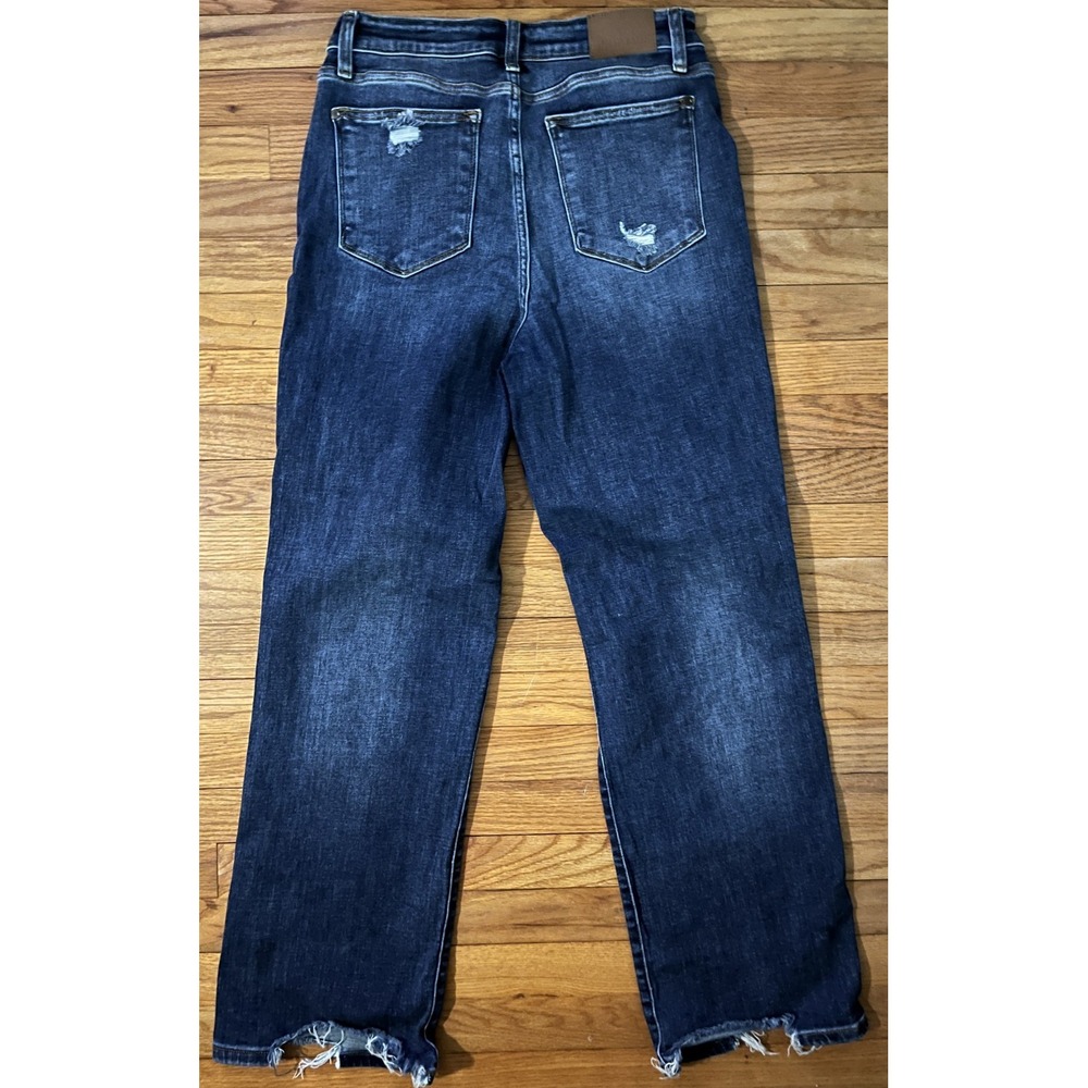 Judy Blue Straight Fit Destroyed Blue Denim Jeans Women 11/30 High Rise Distress